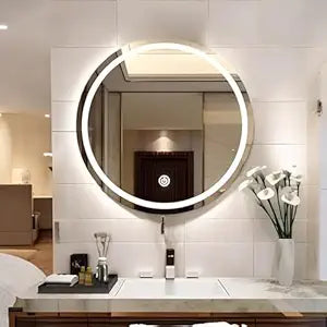 Luxart Ceramic LED Mirror – 18x24 Inch LED Wall Mirror Glass with Touch Sensor Lights for Home Decor Bathroom Mirror
