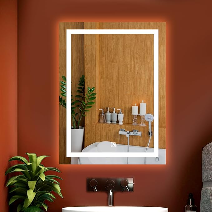 Luxart Ceramic LED Mirror – 18X24 inch Rectangle Wall Mounter Mirror with Led Light for Wash Basin, Bathroom and Living room