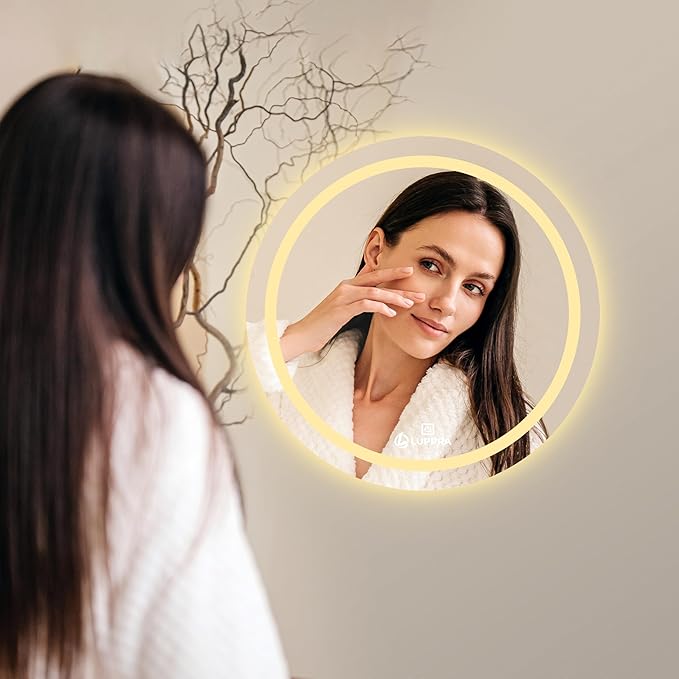 Luxart Ceramic-24X24 Glass Round Led Wall Mirror for Bathroom,Wash Basin