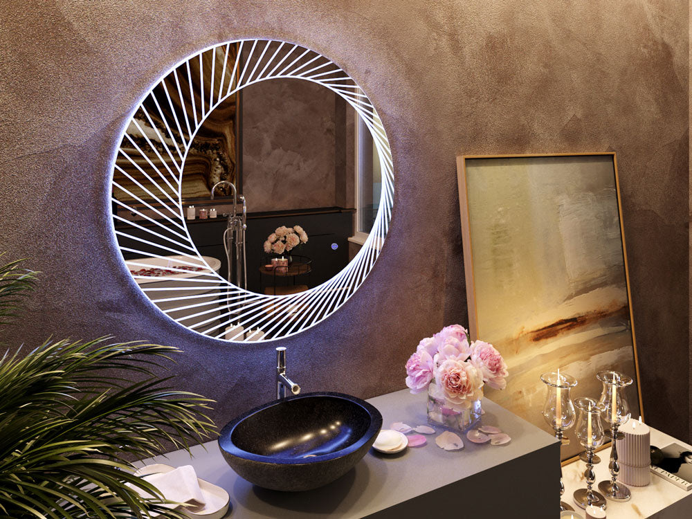 Luxart Ceramic LED Mirror –Infinite Strips Round Led Mirror With Touch Sensor & Dimmable For Bathroom